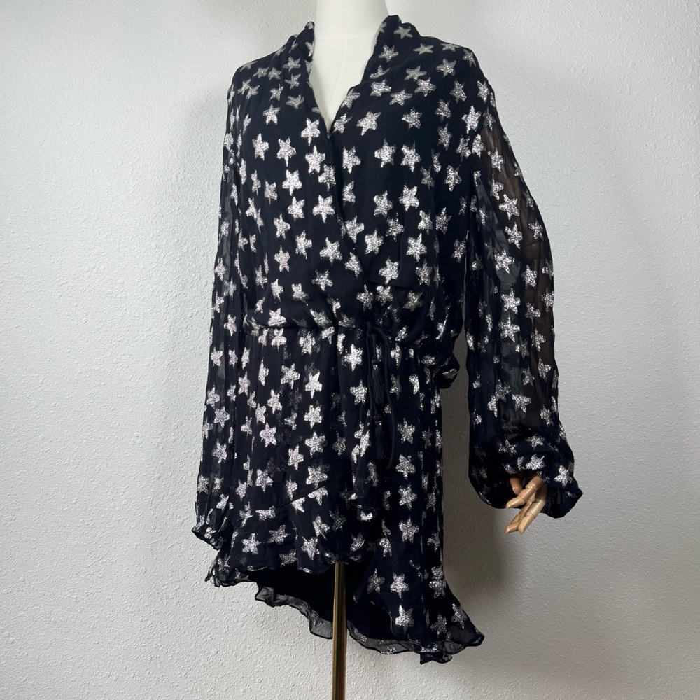 Women’s large Rocco Sand Vega silver starry flowy mini party black dress